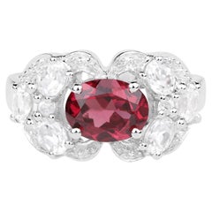 Rhodolite Garnet Ring White Zircon Setting 3.15 Carats