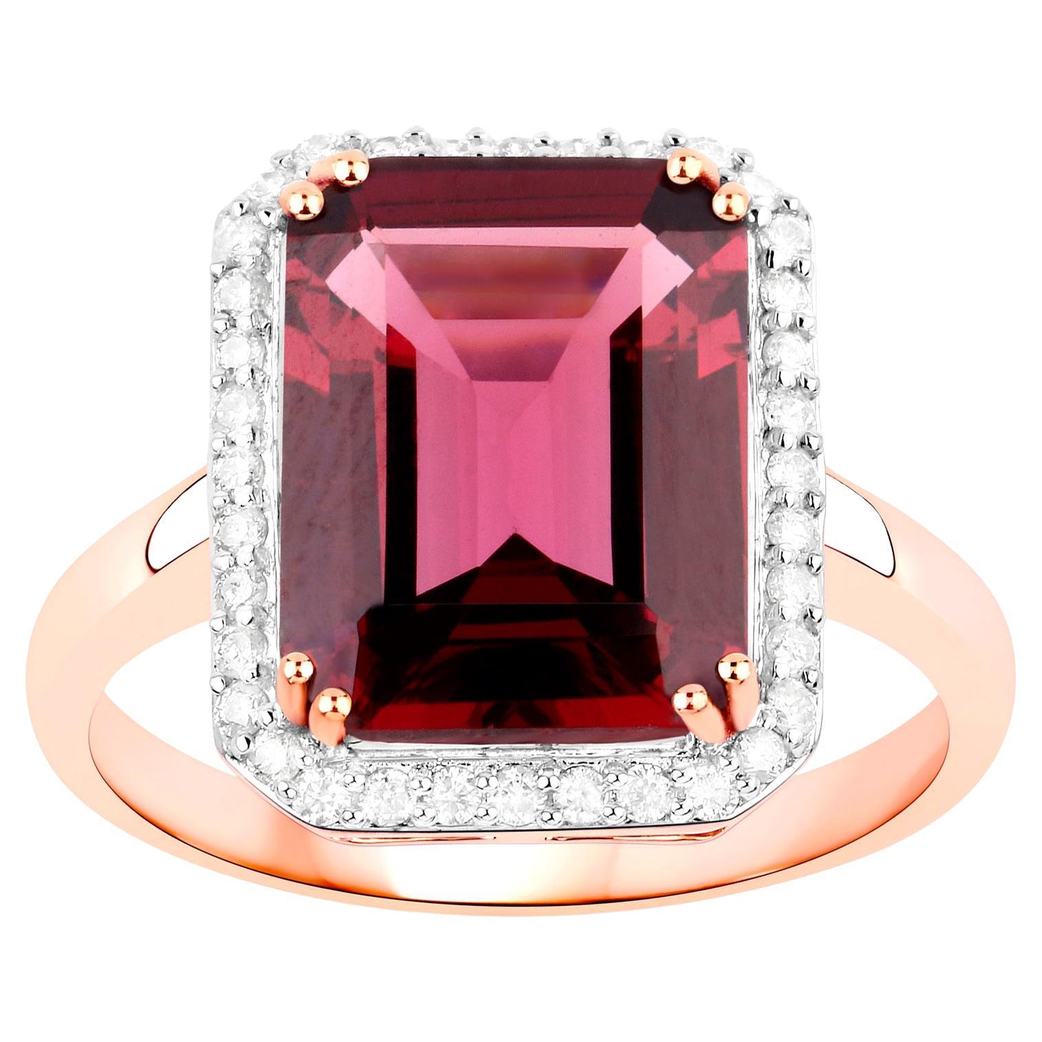 Rhodolite Garnet Ring With Diamonds 5.97 Carats 14K Rose Gold For Sale