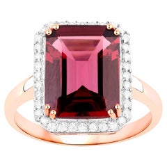 Rhodolite Garnet Ring With Diamonds 5.97 Carats 14K Rose Gold