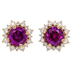 Orecchini con granato di rodolite e diamanti naturali in oro massiccio 14 carati  5mm