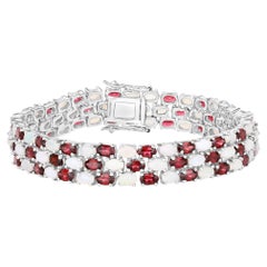 Rhodolite Garnet Tennis Bracelet With Opal 24 Carats Sterling Silver