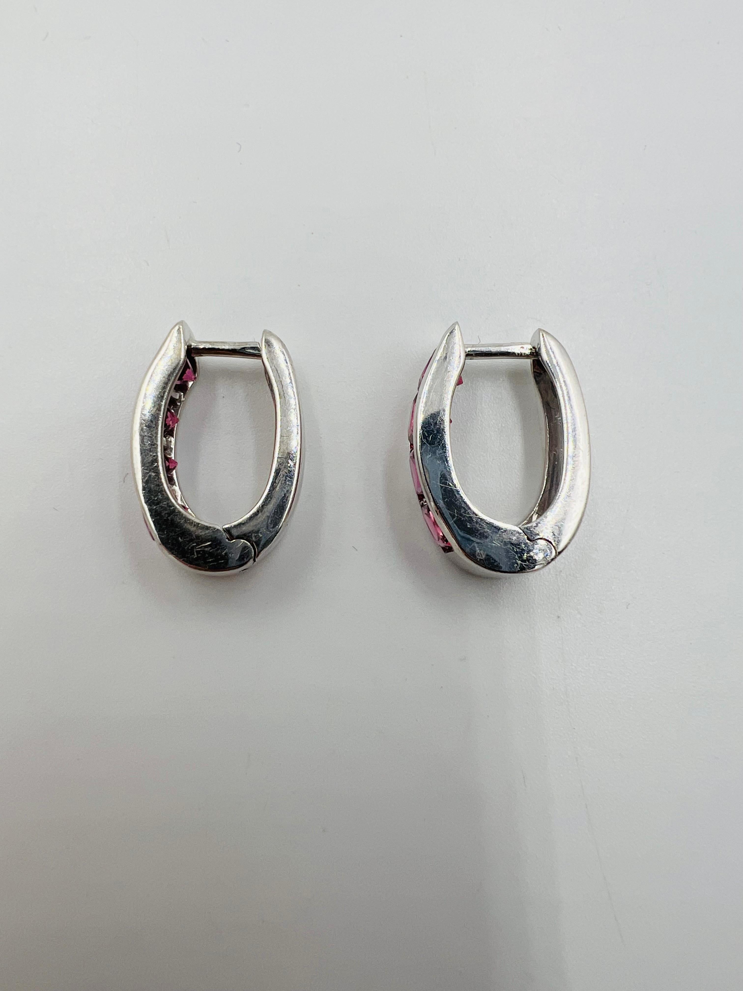 Women's or Men's Rhodolite Garnet White Gold Reversible Hoop Earrings For Sale