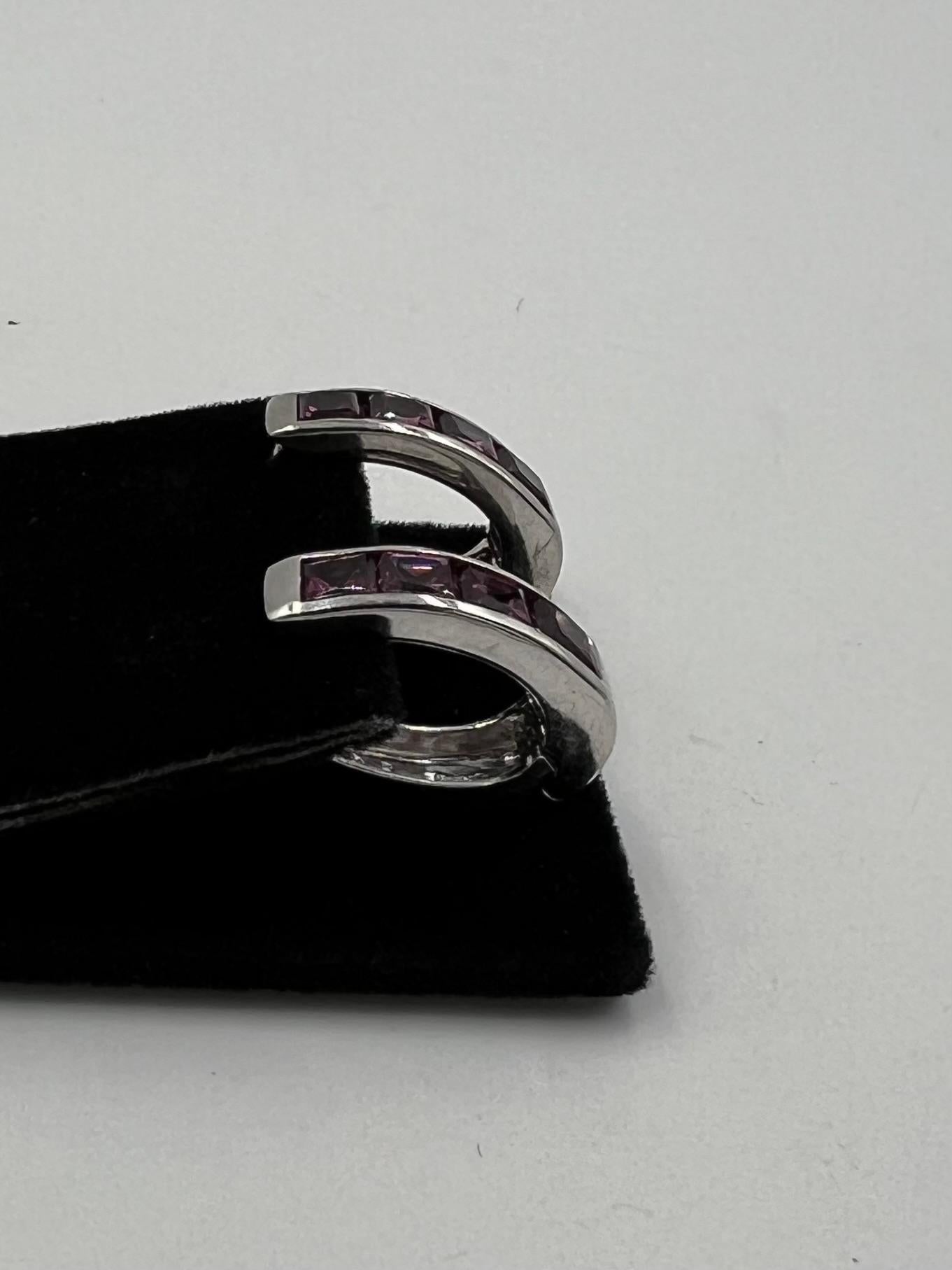 Rhodolite Garnet White Gold Reversible Hoop Earrings For Sale 2