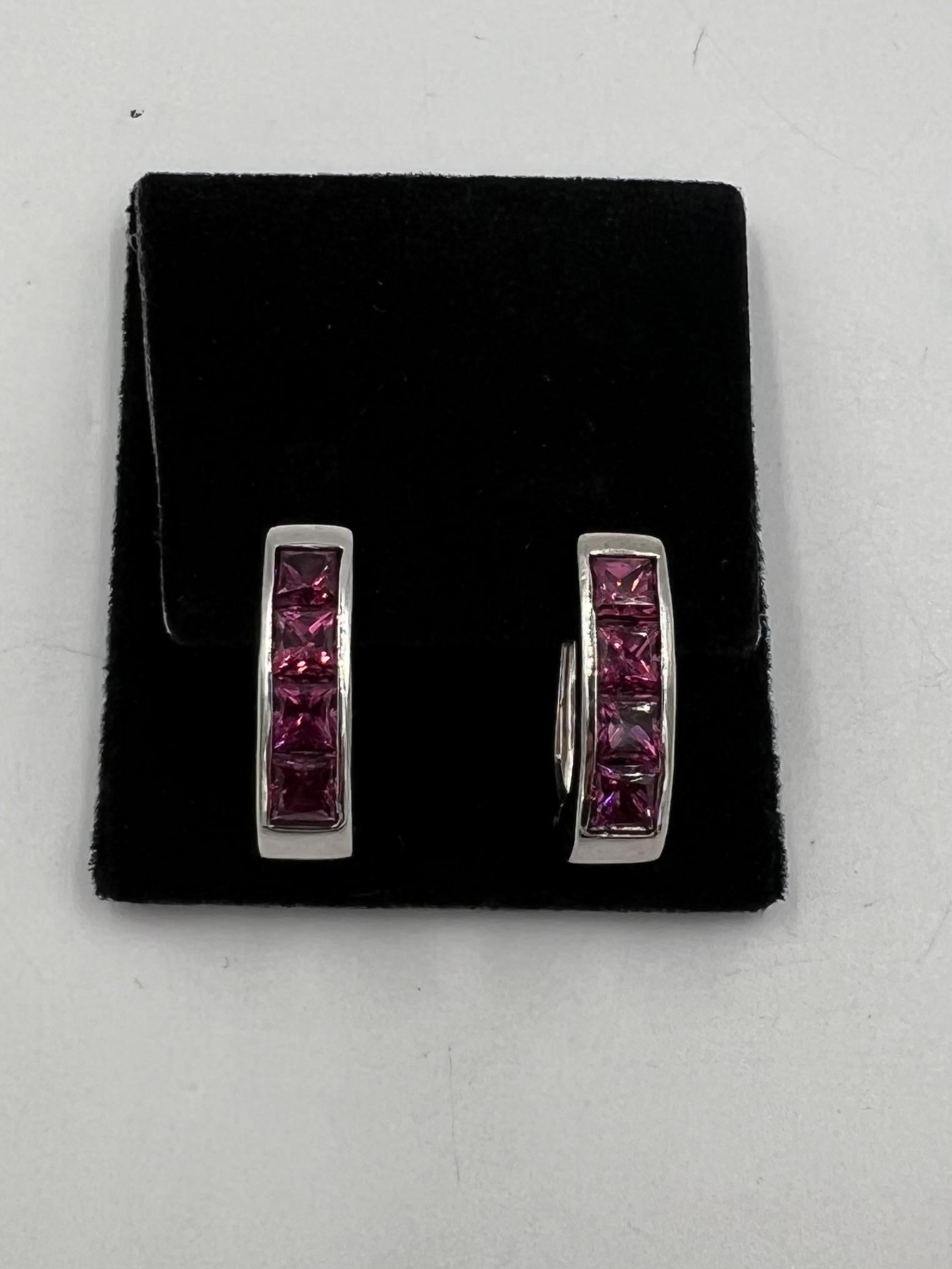 Rhodolite Garnet White Gold Reversible Hoop Earrings For Sale 3