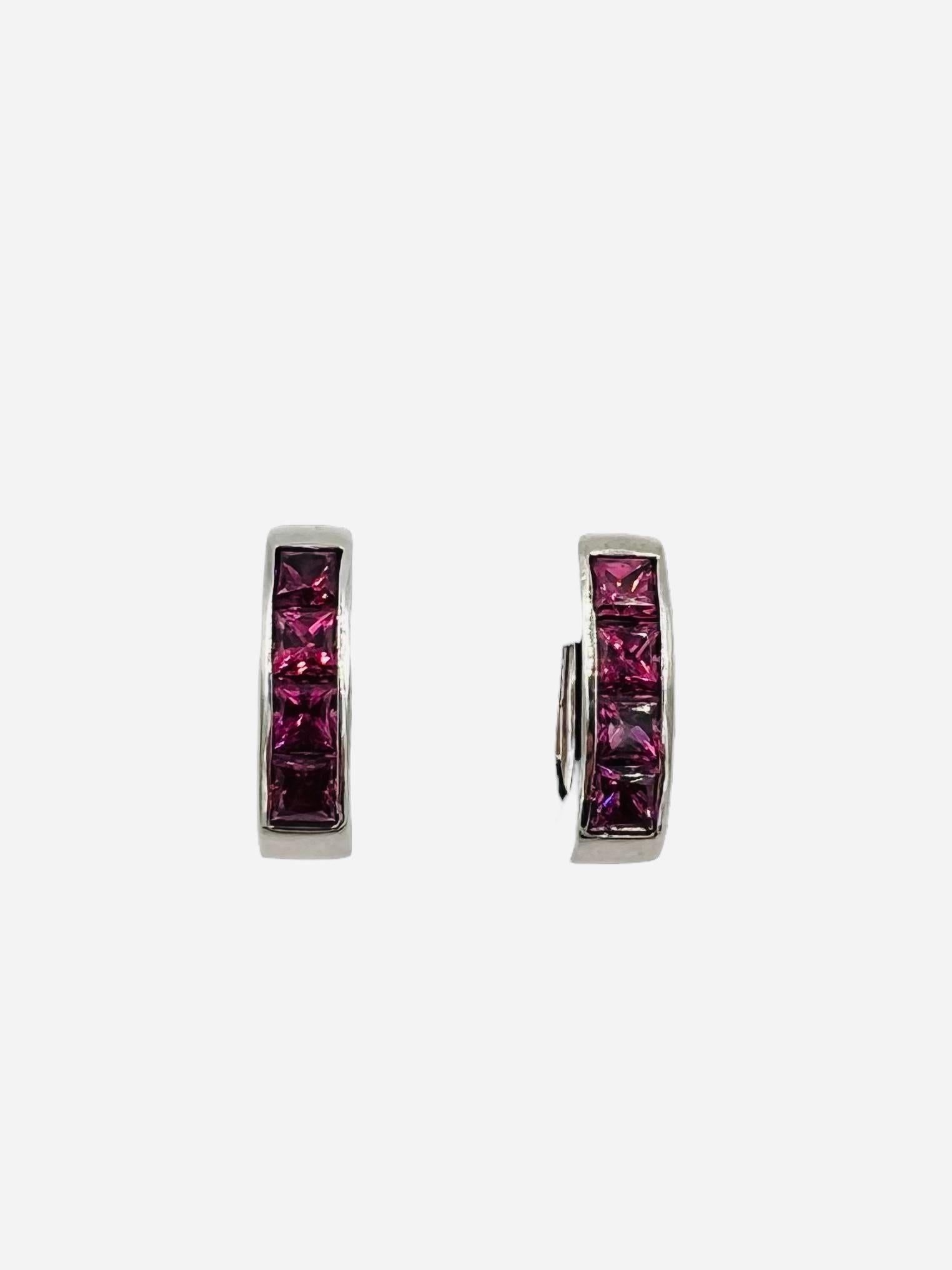 Rhodolite Garnet White Gold Reversible Hoop Earrings For Sale 5