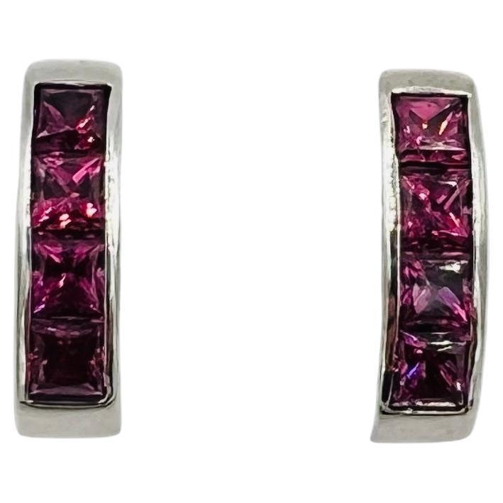 Rhodolite Garnet White Gold Reversible Hoop Earrings