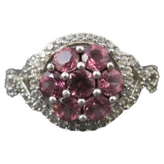 Rhodolite Garnet White Zircon Cluster Ring Size 9