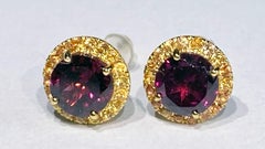 Rhodolite Garnet & Yellow Sapphire Earrings Set in 14kt Yellow Gold