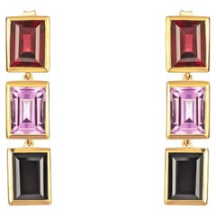 Rhodolite, Purple Amethyst and Spinel 3 Drop Earrings
