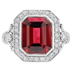 Rhodolith-Ring, Diamant, Milgrain-Fassung, 3,98 Karat 18K Weißgold