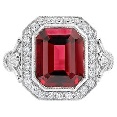 Rhodolith-Ring, Diamant, Milgrain-Fassung, 3,98 Karat 18K Weißgold