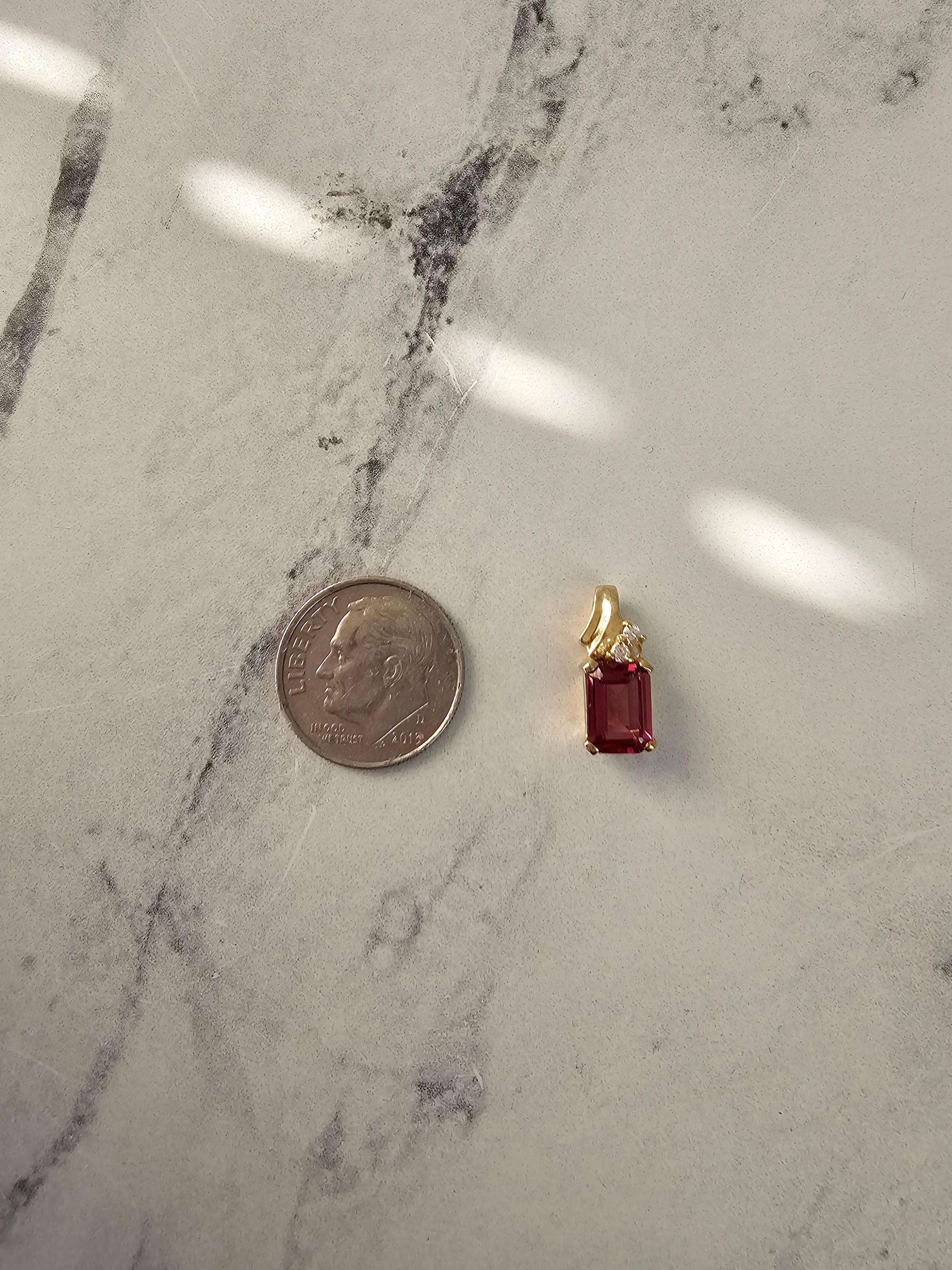 Emerald Cut Rhodolite Solitaire Necklace 14k Yellow Gold For Sale