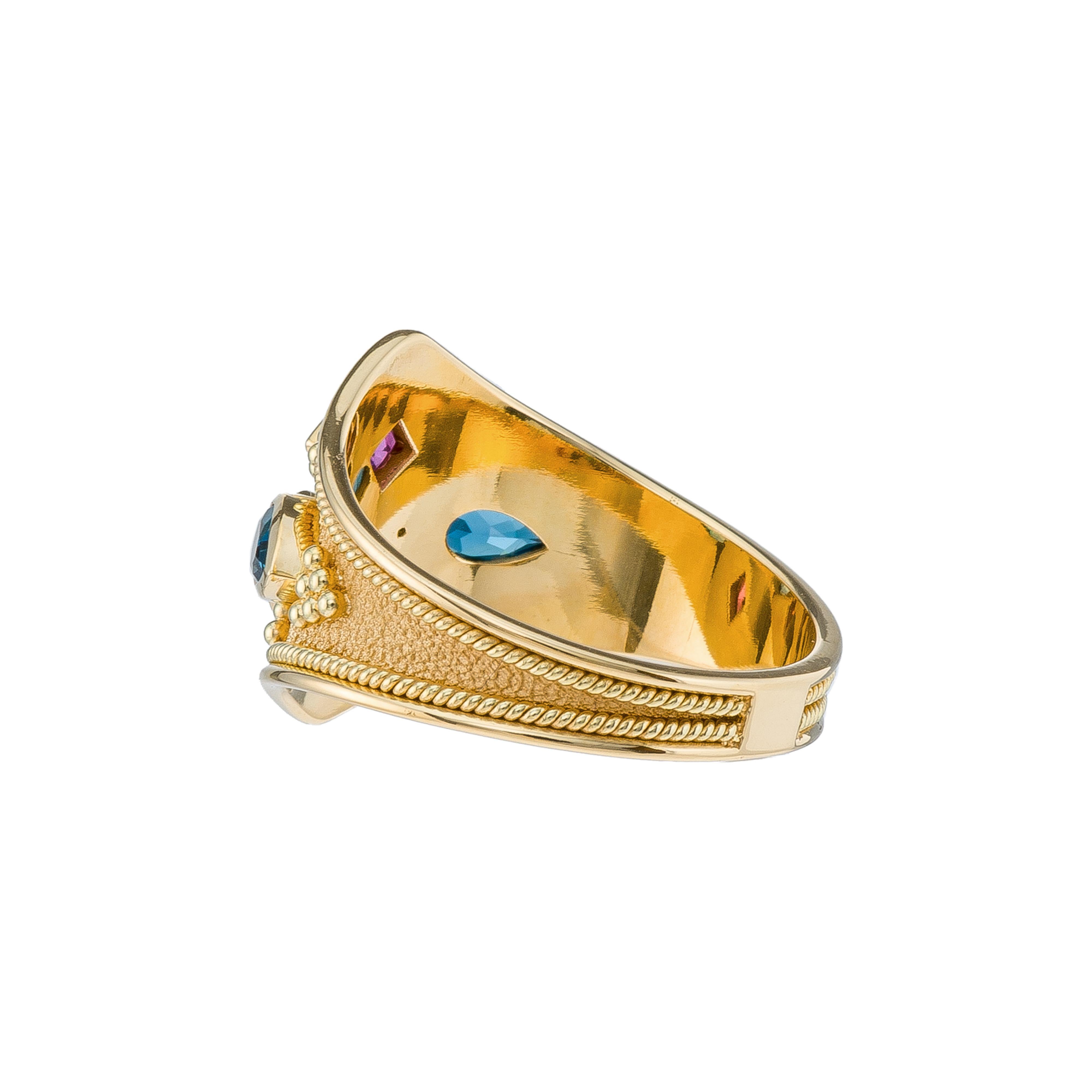 Rhodolite Topaz Byzantine Ring with Diamonds For Sale 3