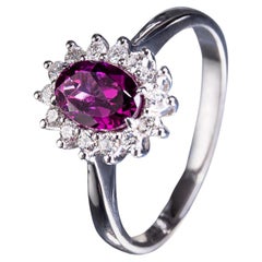 Bague de fiançailles de style Art déco en or blanc et rhodolite, taille ovale, violette