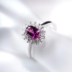 Rhodolite White Gold Ring Oval Cut Art Deco Style Royal Purple Unisex Engagement