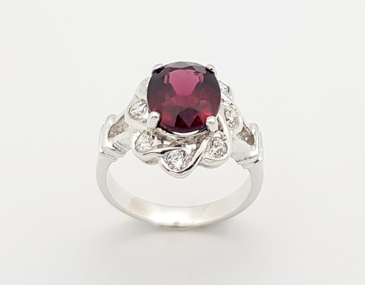 Rhodolite with Cubic Zirconia Ring set in Silver Settings For Sale 3