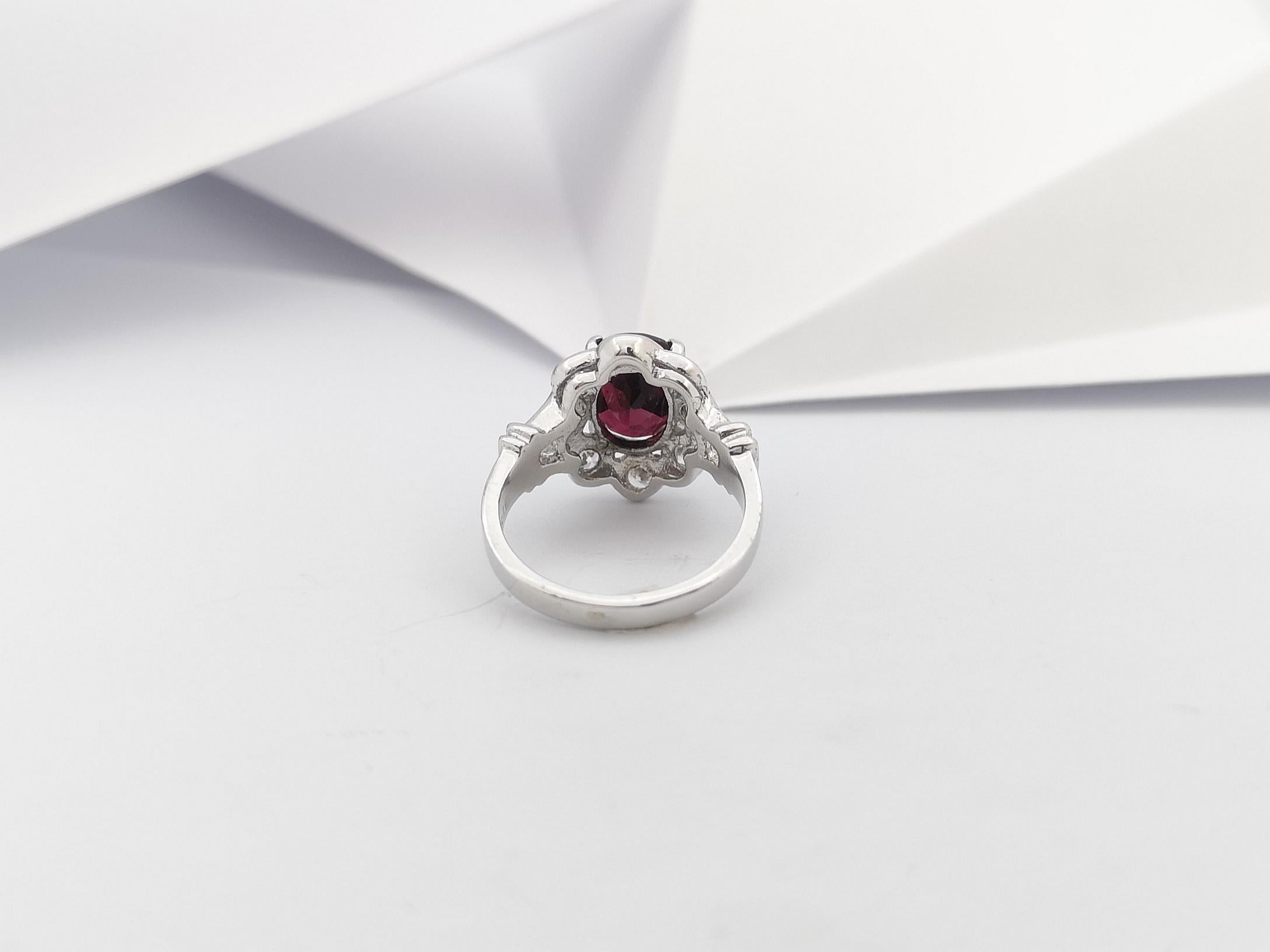 Rhodolite with Cubic Zirconia Ring set in Silver Settings For Sale 4
