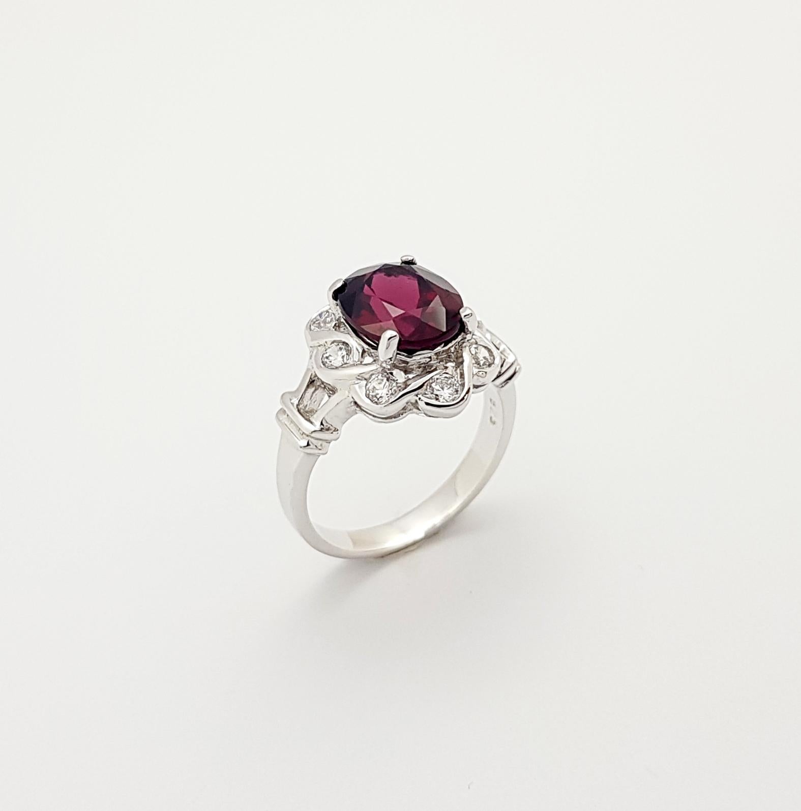 Rhodolite with Cubic Zirconia Ring set in Silver Settings For Sale 5