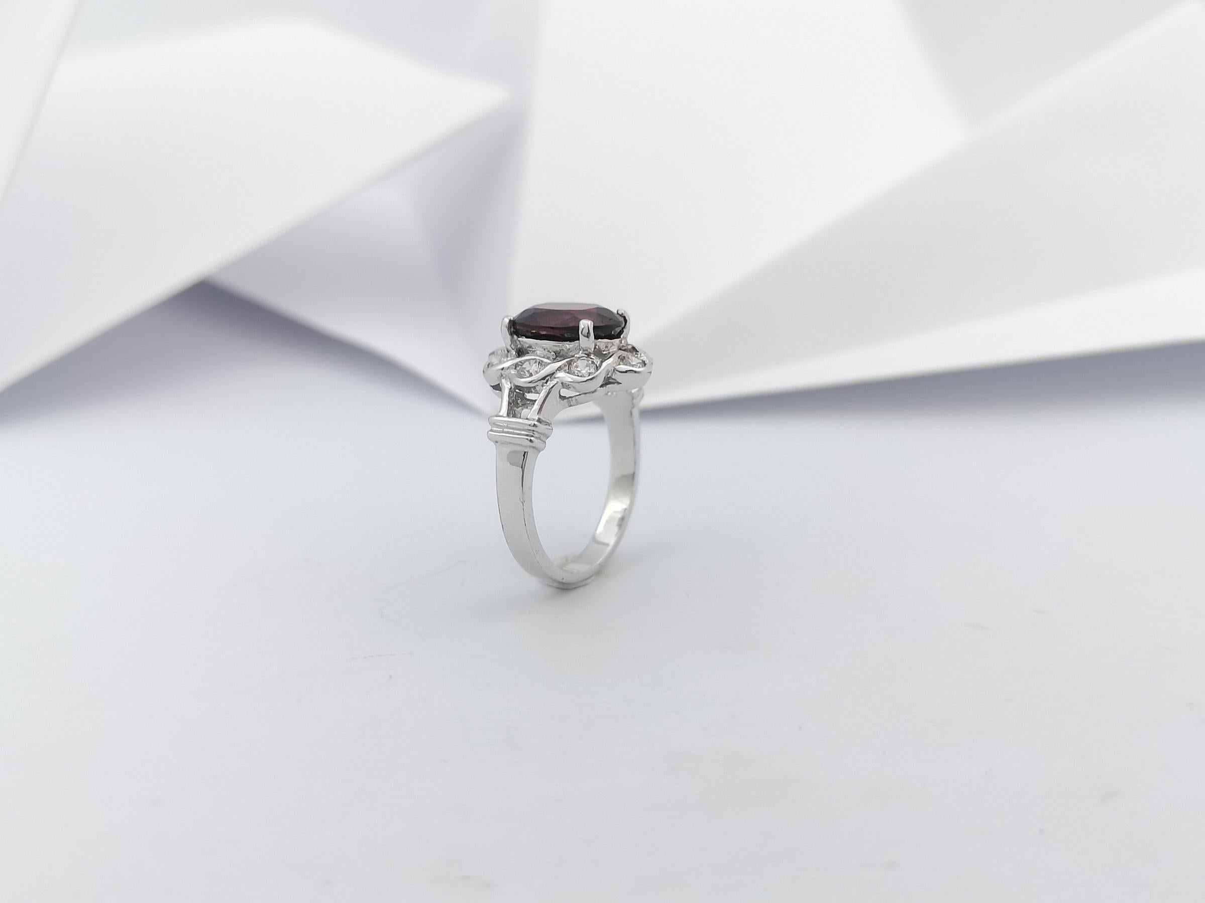 Rhodolite with Cubic Zirconia Ring set in Silver Settings For Sale 7