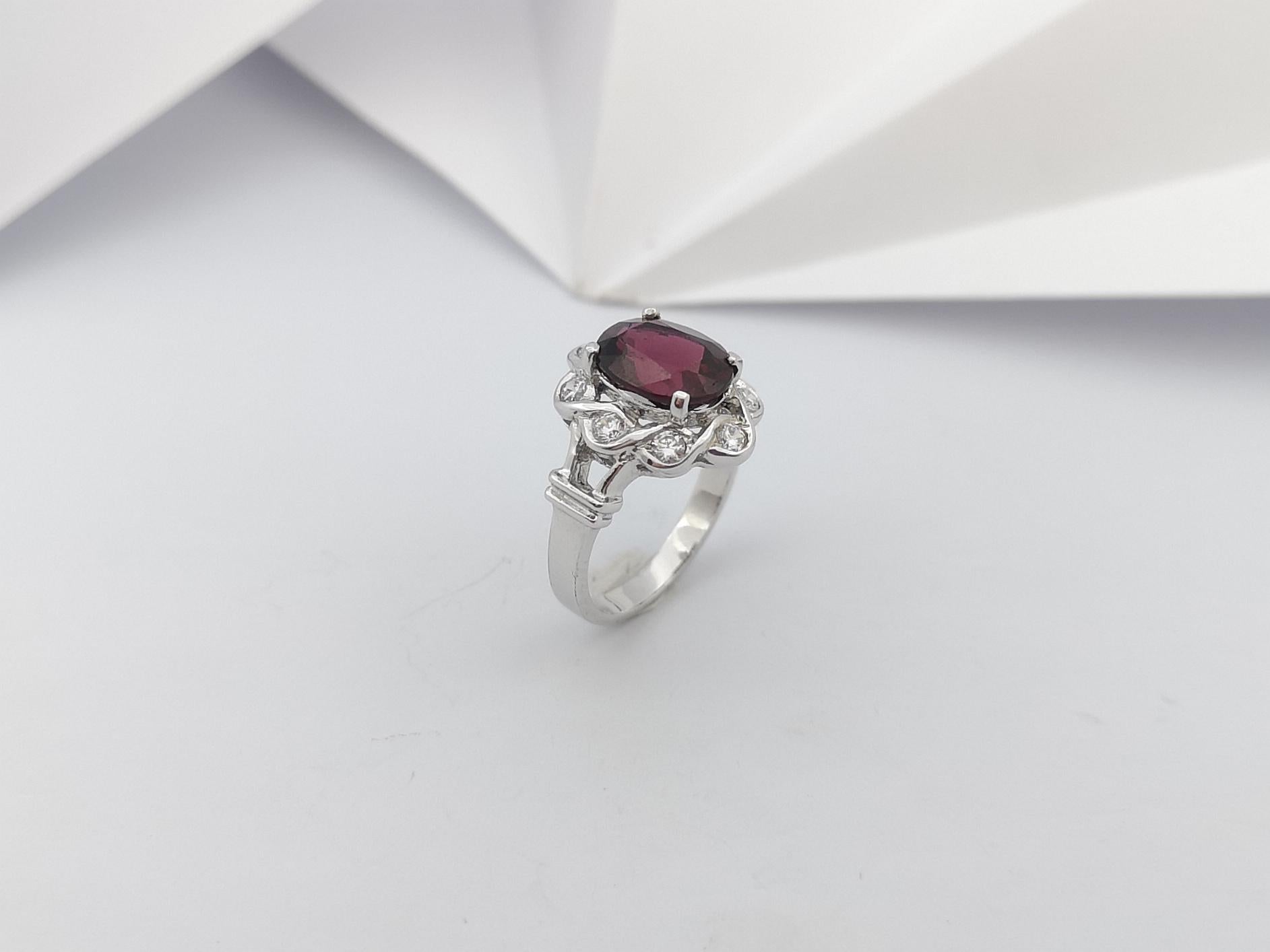 Rhodolite with Cubic Zirconia Ring set in Silver Settings For Sale 8