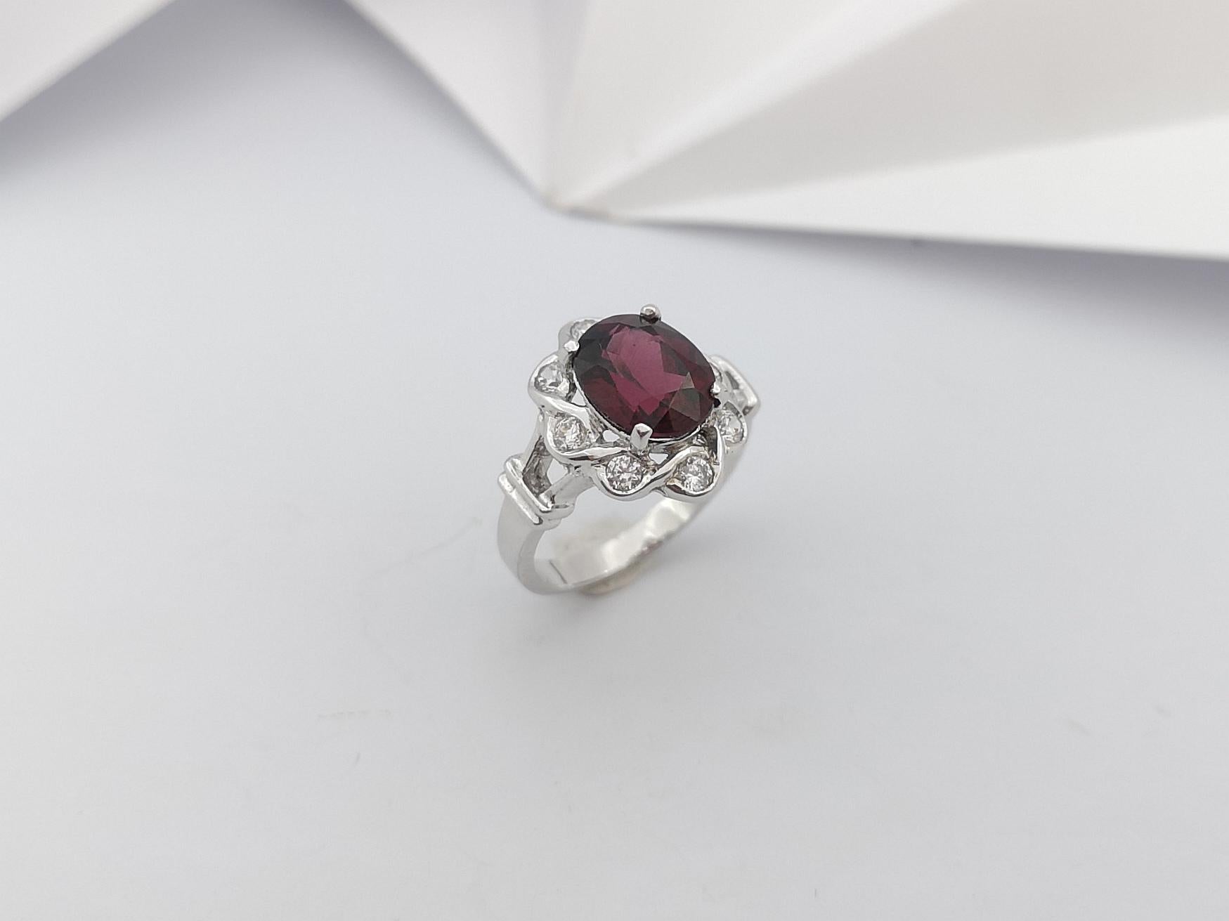 Rhodolite with Cubic Zirconia Ring set in Silver Settings For Sale 9