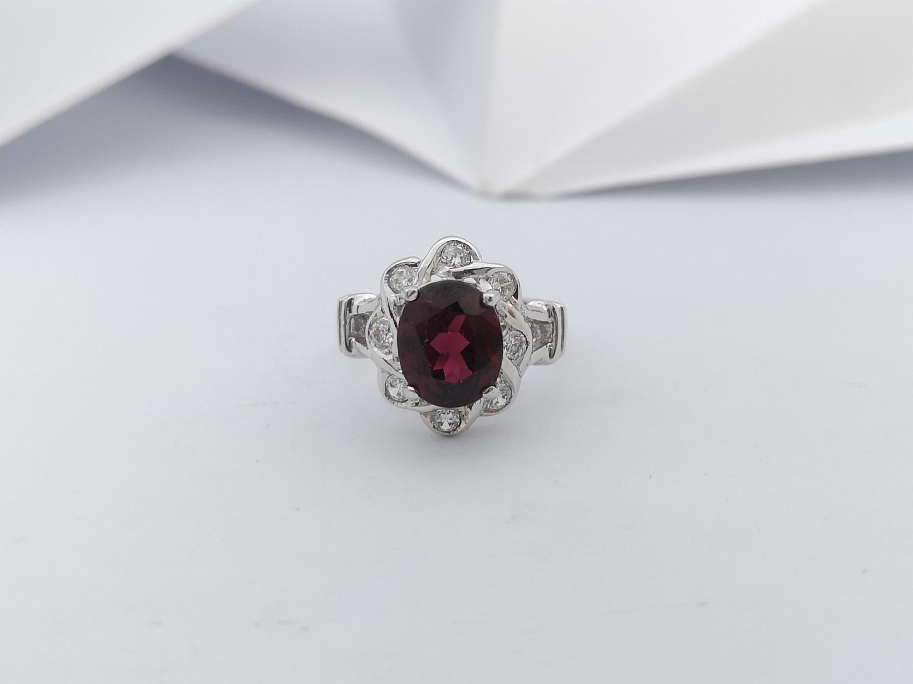 Rhodolite with Cubic Zirconia Ring set in Silver Settings For Sale 1