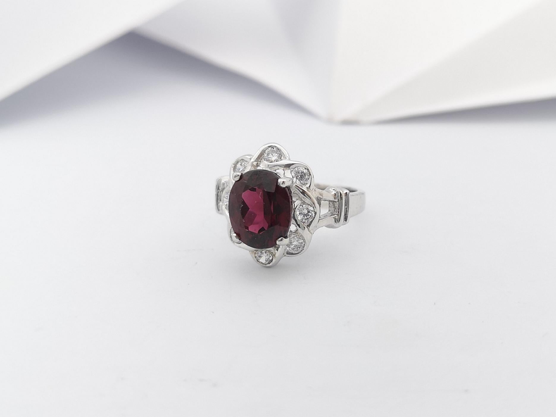 Rhodolite with Cubic Zirconia Ring set in Silver Settings For Sale 2