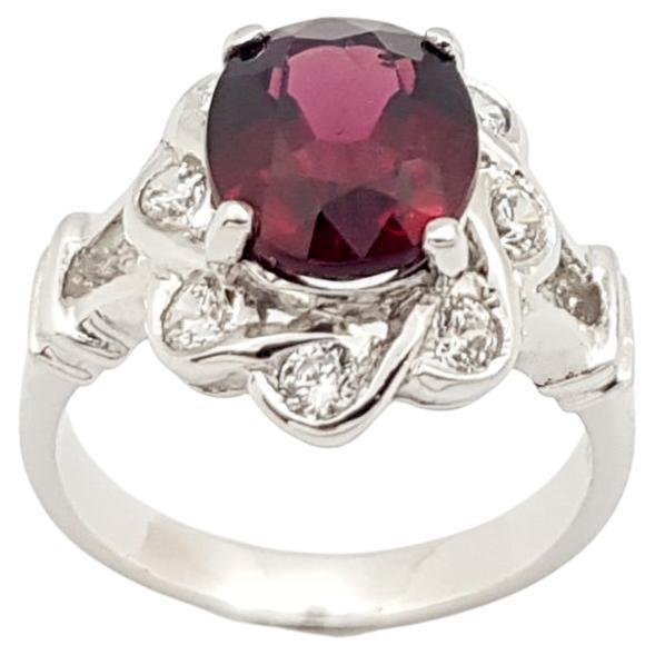 Rhodolite with Cubic Zirconia Ring set in Silver Settings For Sale