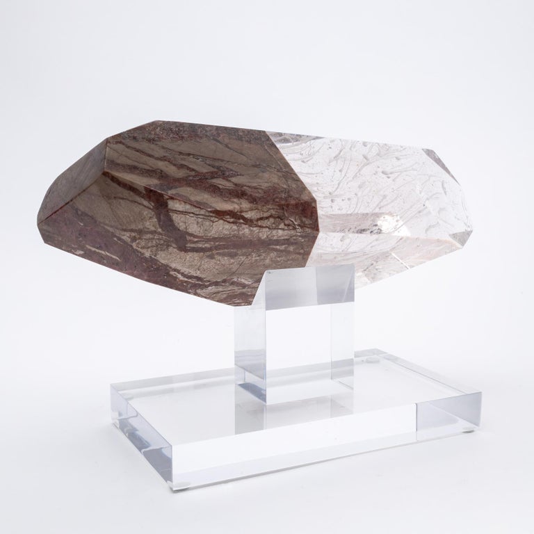 Organic Modern Rhodonite and Glass Sculpture on acrylic base For Sale