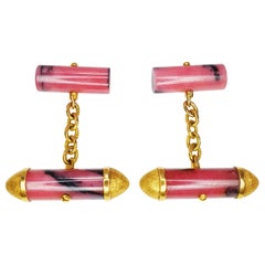 Rhodonite Cufflinks in 18 Karat Yellow Gold