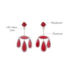 Rhodonite Diamond 18K Yellow Gold Dangle Earrings For Her