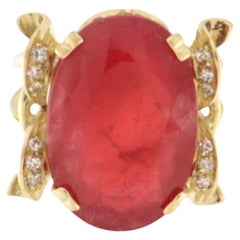 Anello Cocktail con diamanti di rodonite in oro giallo 14 carati