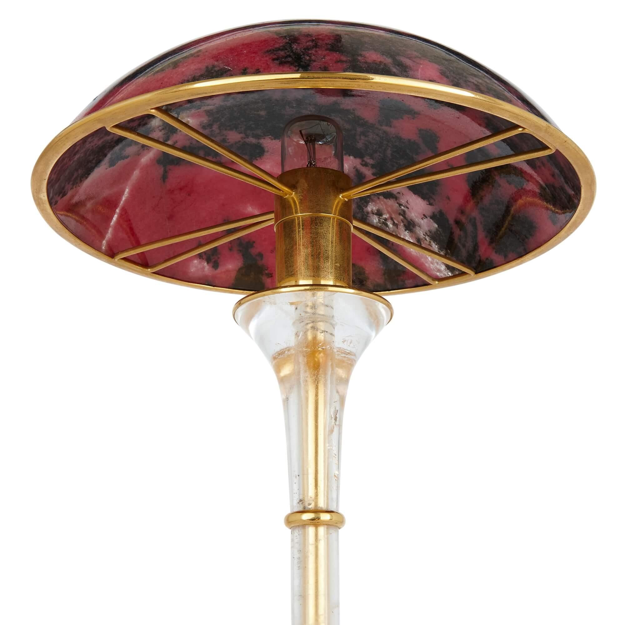 Modern Rhodonite, Rock Crystal and Vermeil Desk Lamp by Asprey For Sale