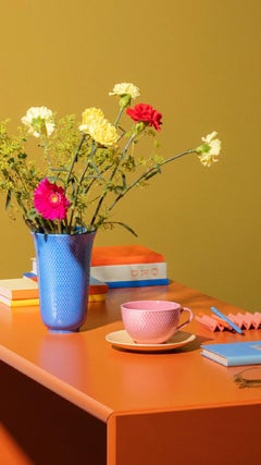 Rhombe Color Tea Cup with Matching Saucer, Rose/Sand