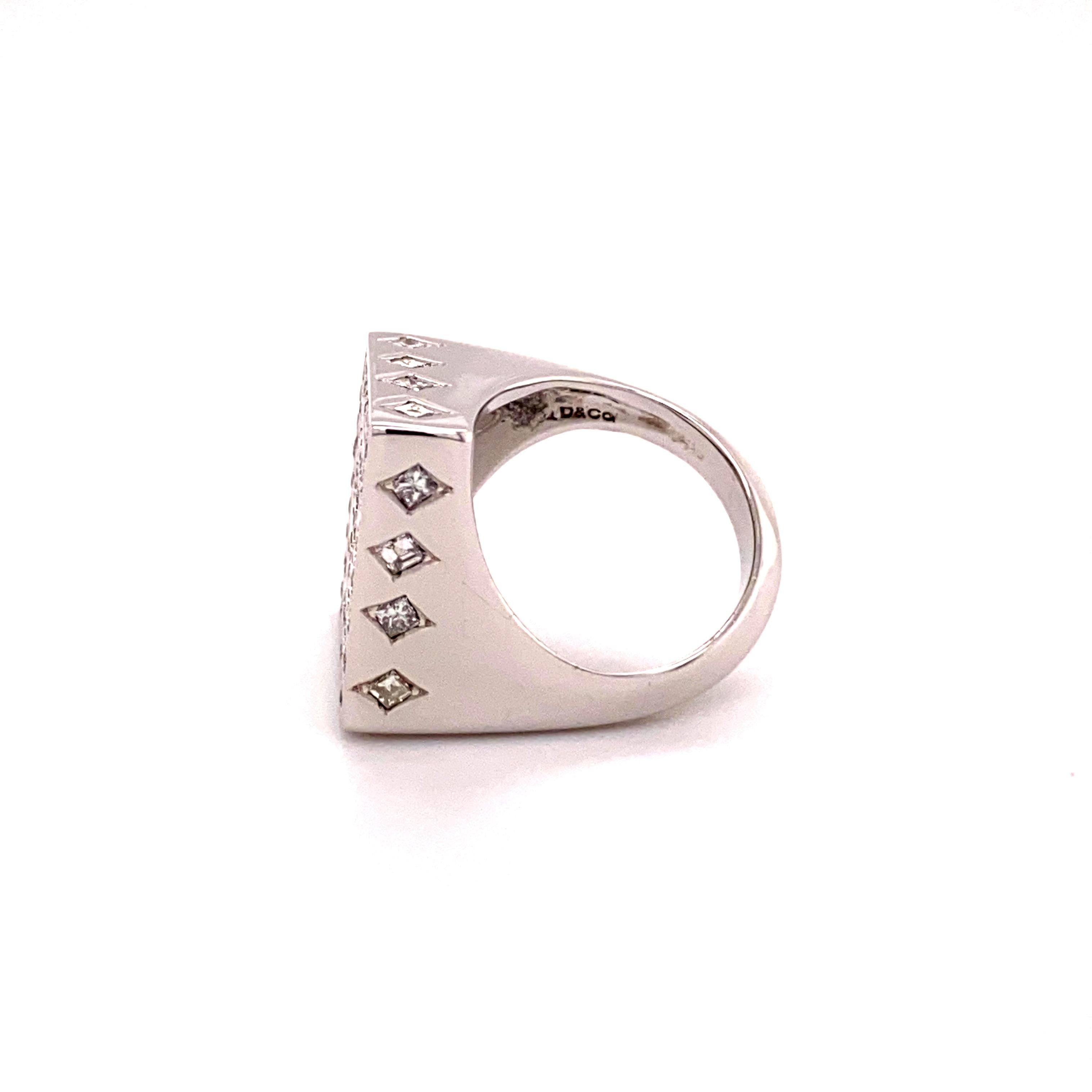 Contemporary Rhombic Shaped Diamond Ring In 18 Karat White Gold For Sale