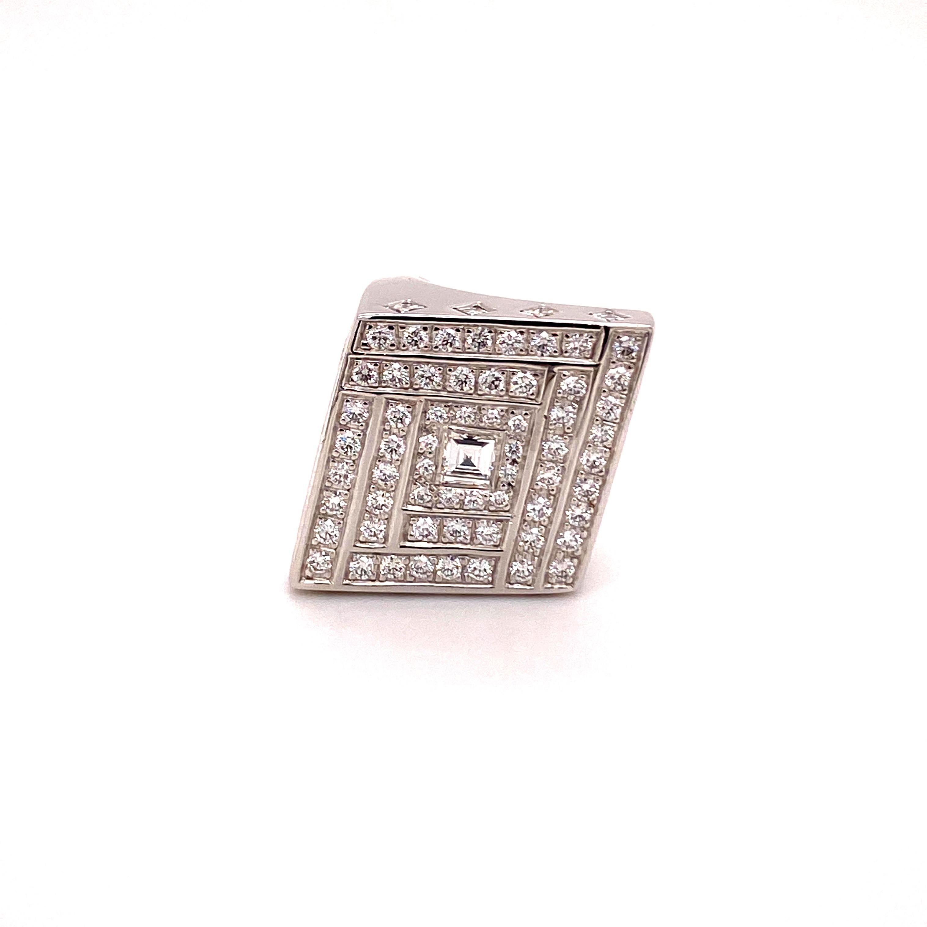 Brilliant Cut Rhombic Shaped Diamond Ring In 18 Karat White Gold For Sale
