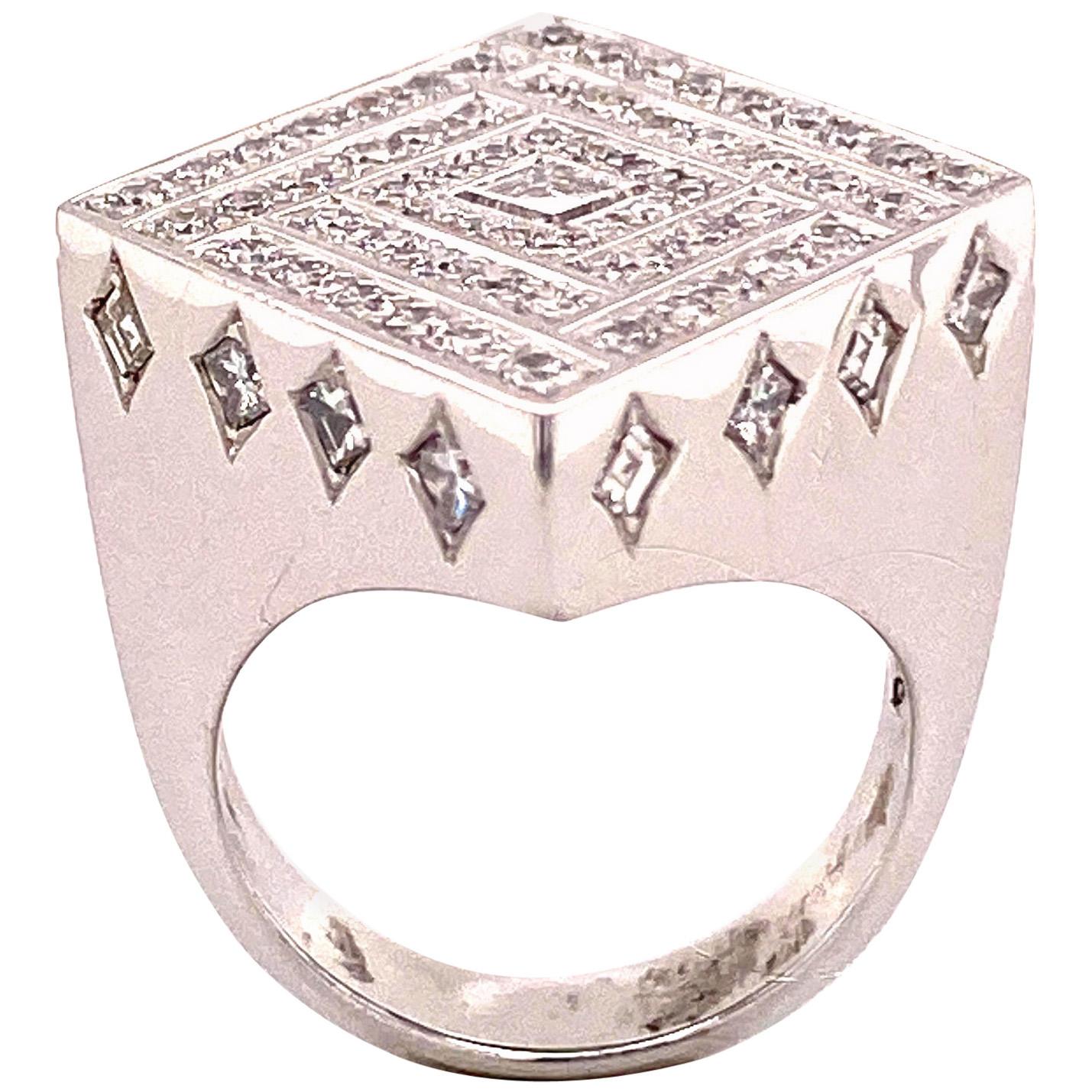 Rhombic Shaped Diamond Ring In 18 Karat White Gold For Sale
