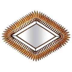 Rhombus Mirror / Sunburst Mirror in Gilt Metal, 1950s