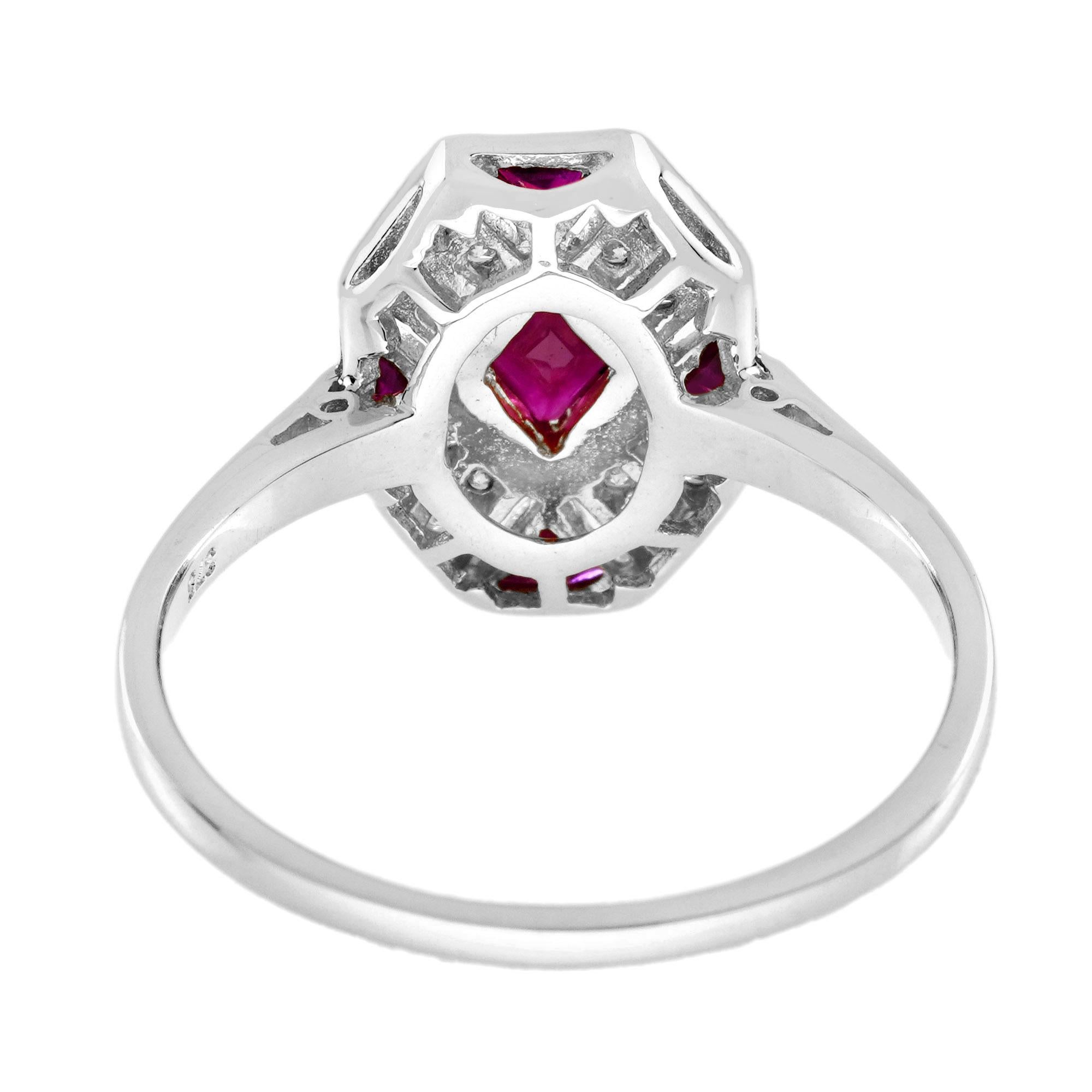 Anello in stile Art Deco con rubino e diamanti a rombo in oro bianco 9 carati In condizioni Nuovo in vendita a Bangkok, TH