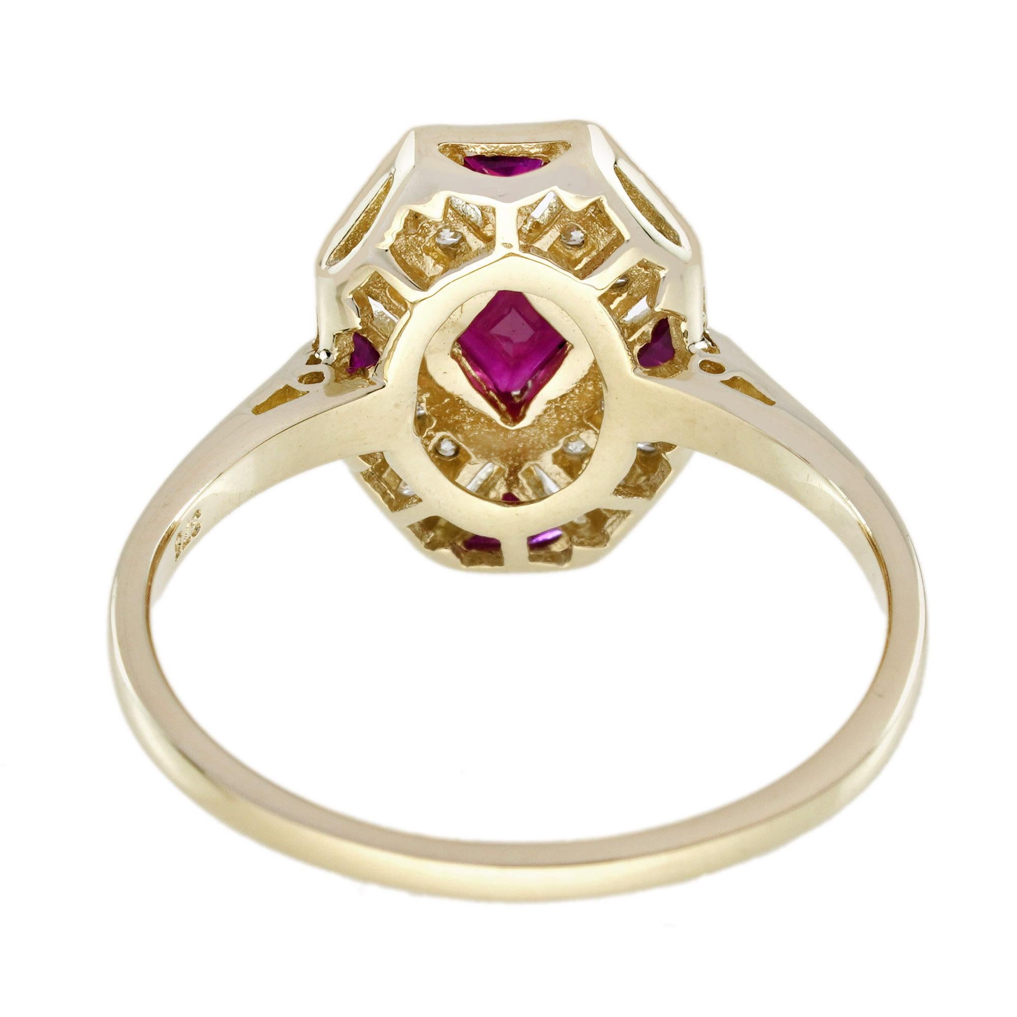 Rhombus Rubin- und Diamantring im Art-Déco-Stil aus 9 Karat Gelbgold im Zustand „Neu“ im Angebot in Bangkok, TH