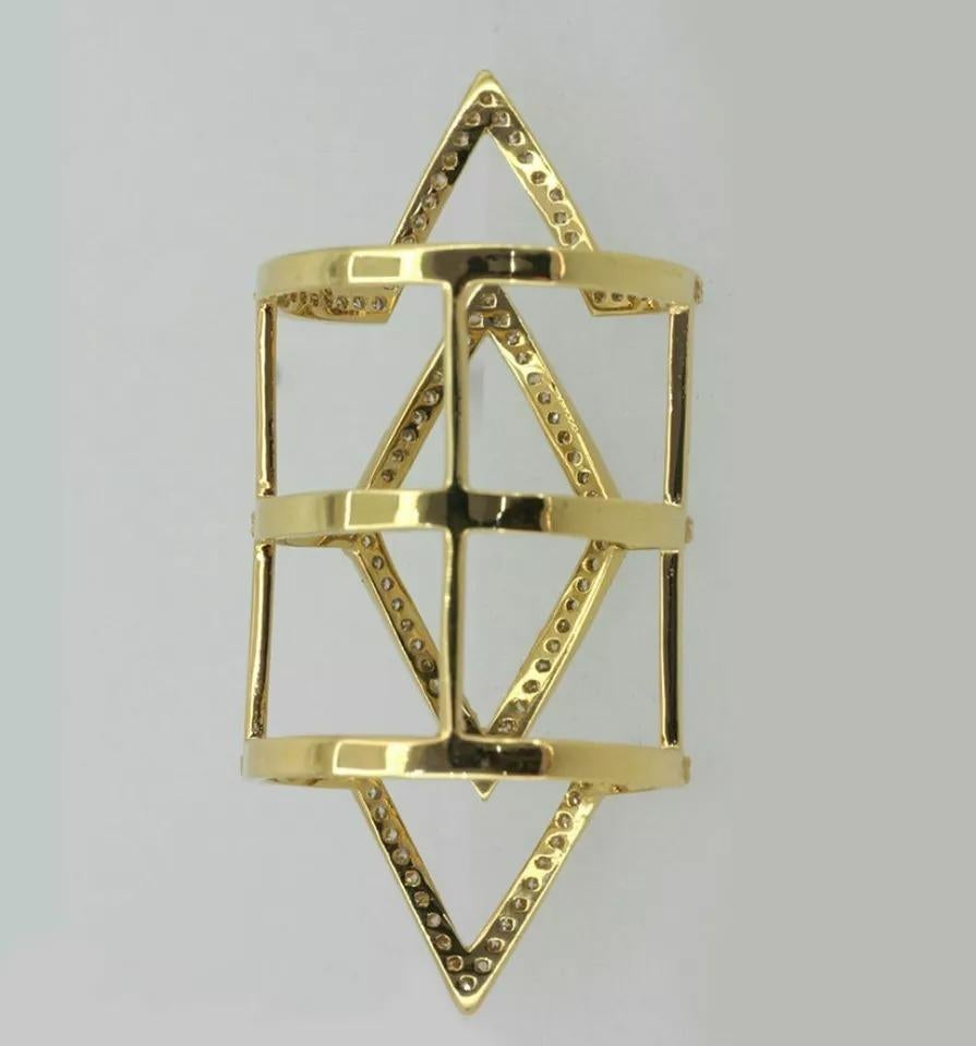 Taille ronde Bague longue en or 14k avec diamant pavé en forme de losange pour doigt entier en vente