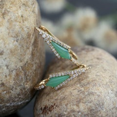 Rhombus Shaped Chrysoprase Earrings Accented With Diamonds In 18k Gold