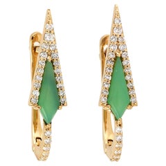 Rhombus Shaped Chrysoprase Earrings Accented With Diamonds In 18k Gold