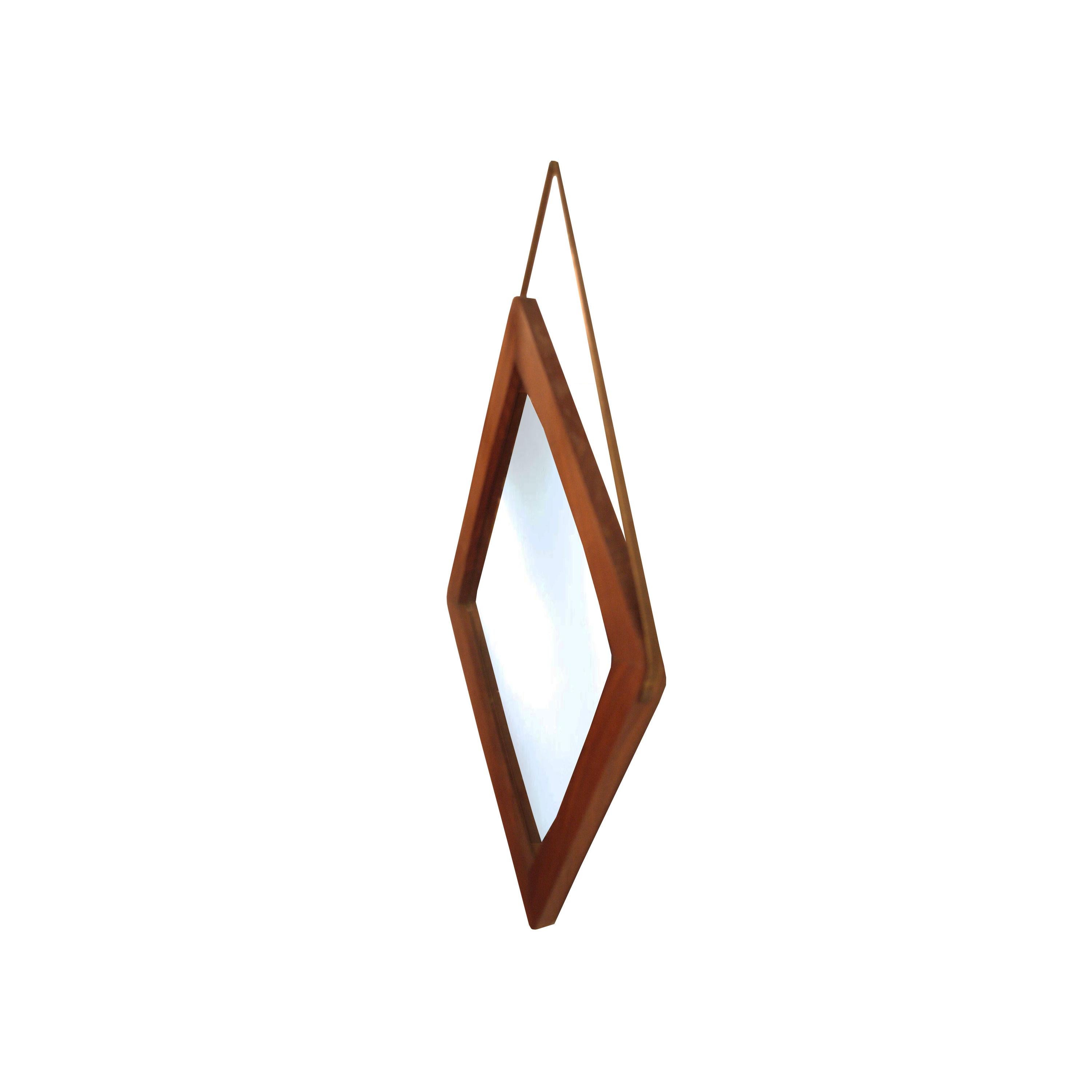 Midcentury Modern Rosewood Framed Leather Rhombus Italian Mirror, 1950 (Moderne der Mitte des Jahrhunderts)