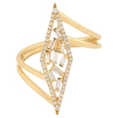 Rhombus Shaped Ring With Baguette & Pave Diamonds Made In 18k Yellow Gold