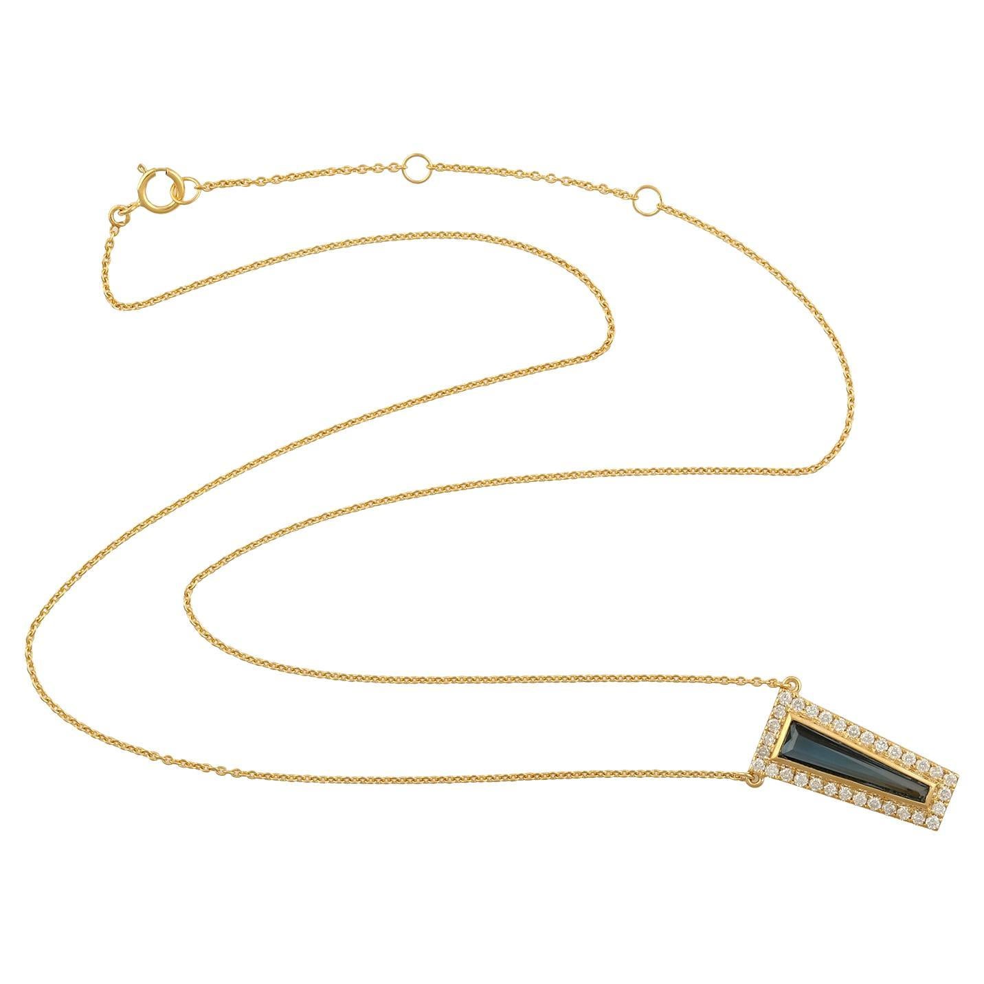 Rhombus Shaped Topaz Pendant Chain Necklace Made In 18k yellow Gold For Sale