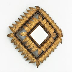 Double Layered Rhombus Sunburst Mirror in Gilt Metal, 1950s