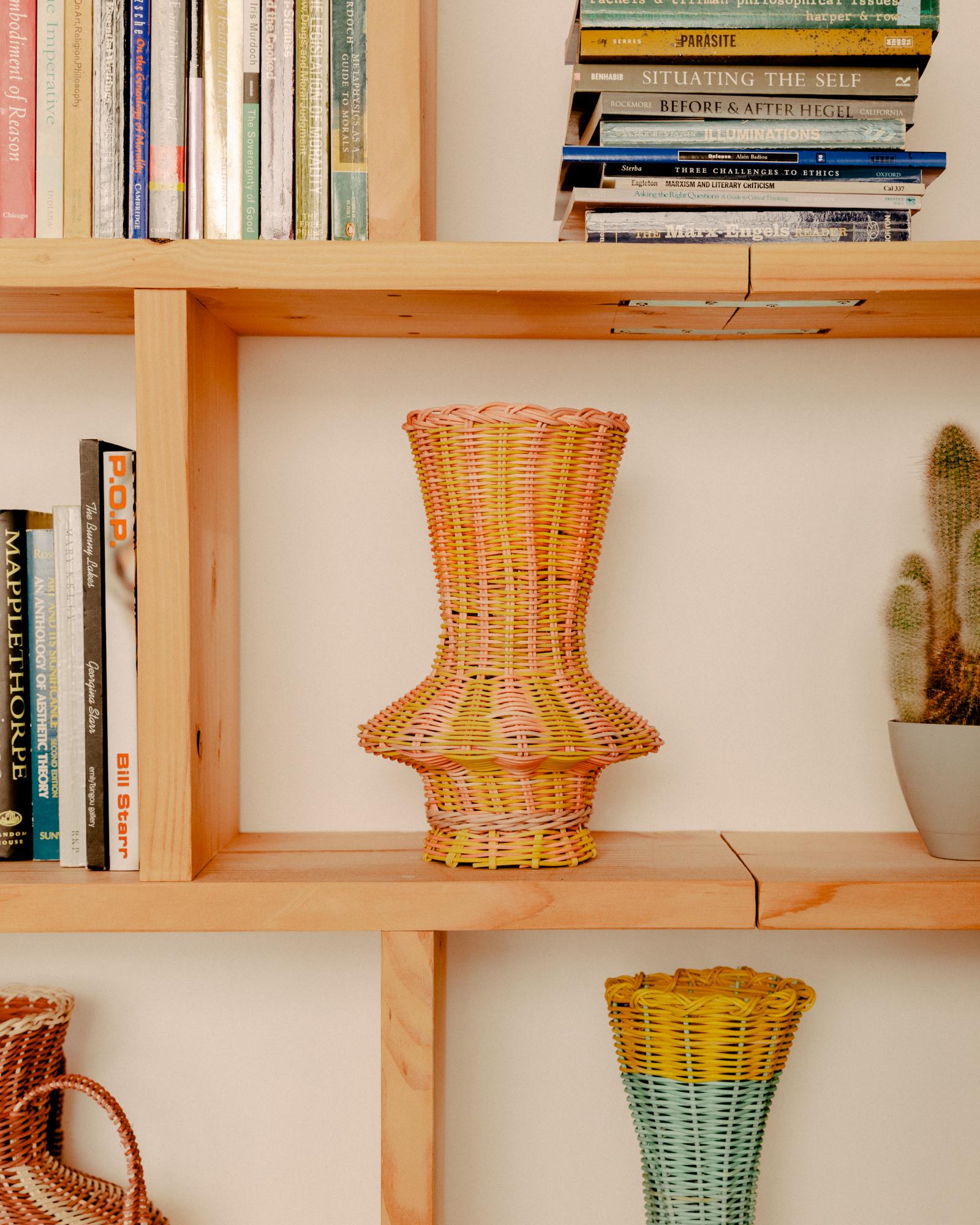 Contemporary Rhombus Vase Woven in Lemon and Salmon by Studio Herron