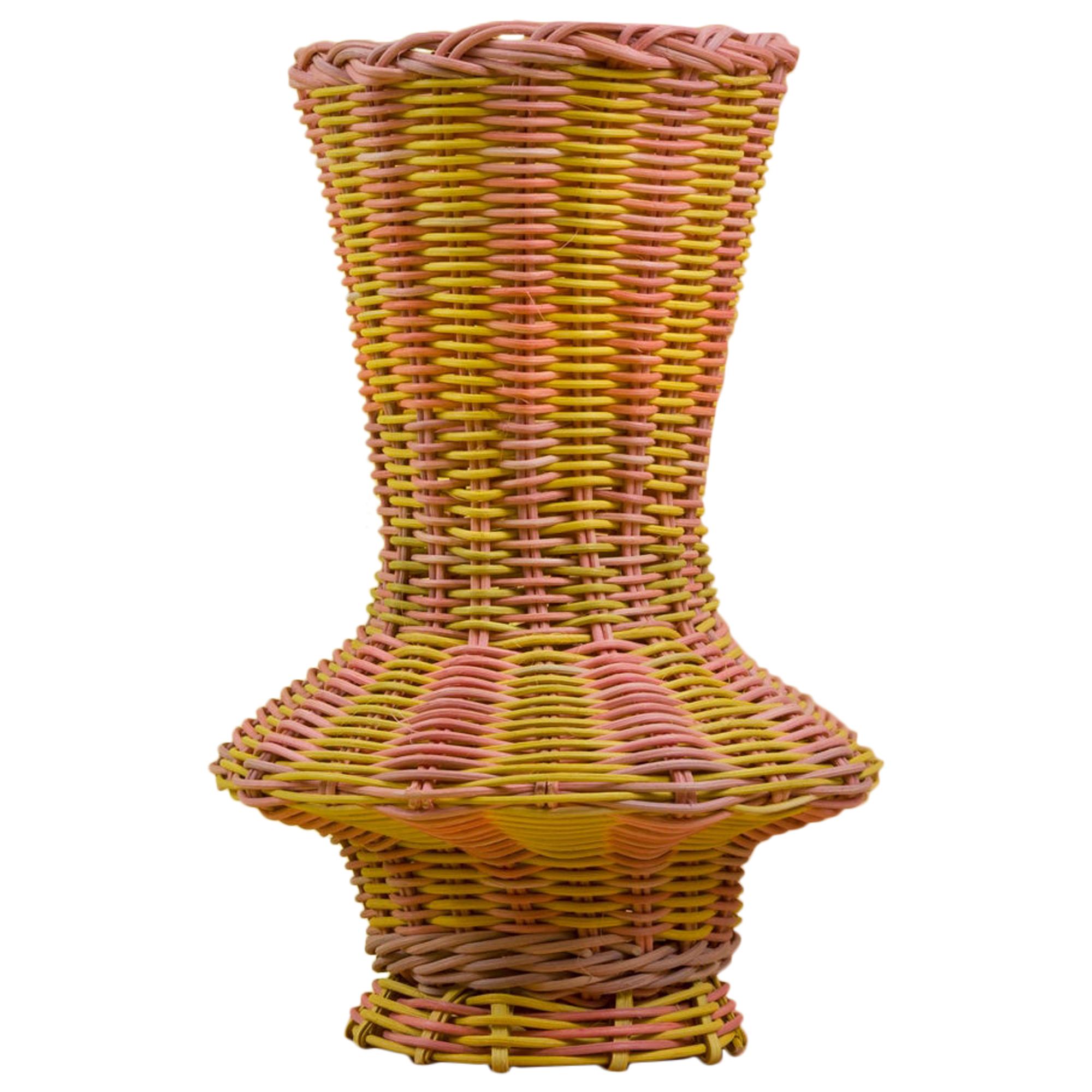 Rhombus Vase Woven in Lemon and Salmon by Studio Herron