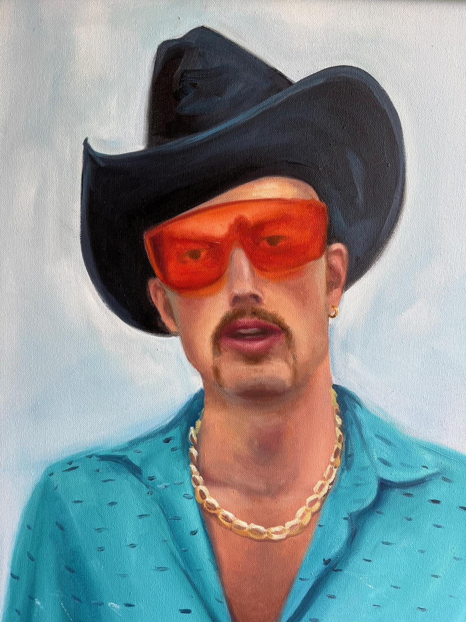 Boi ricco e piccante, Olio, Figurativo  Marfa, Texas, Personaggio reale, 40 x 30 - Painting di Rhonda  Lancios